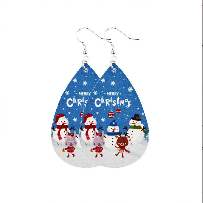 Wholesale Christmas Earrings Christmas Tree Snowflake Elk PU Leather Earrings